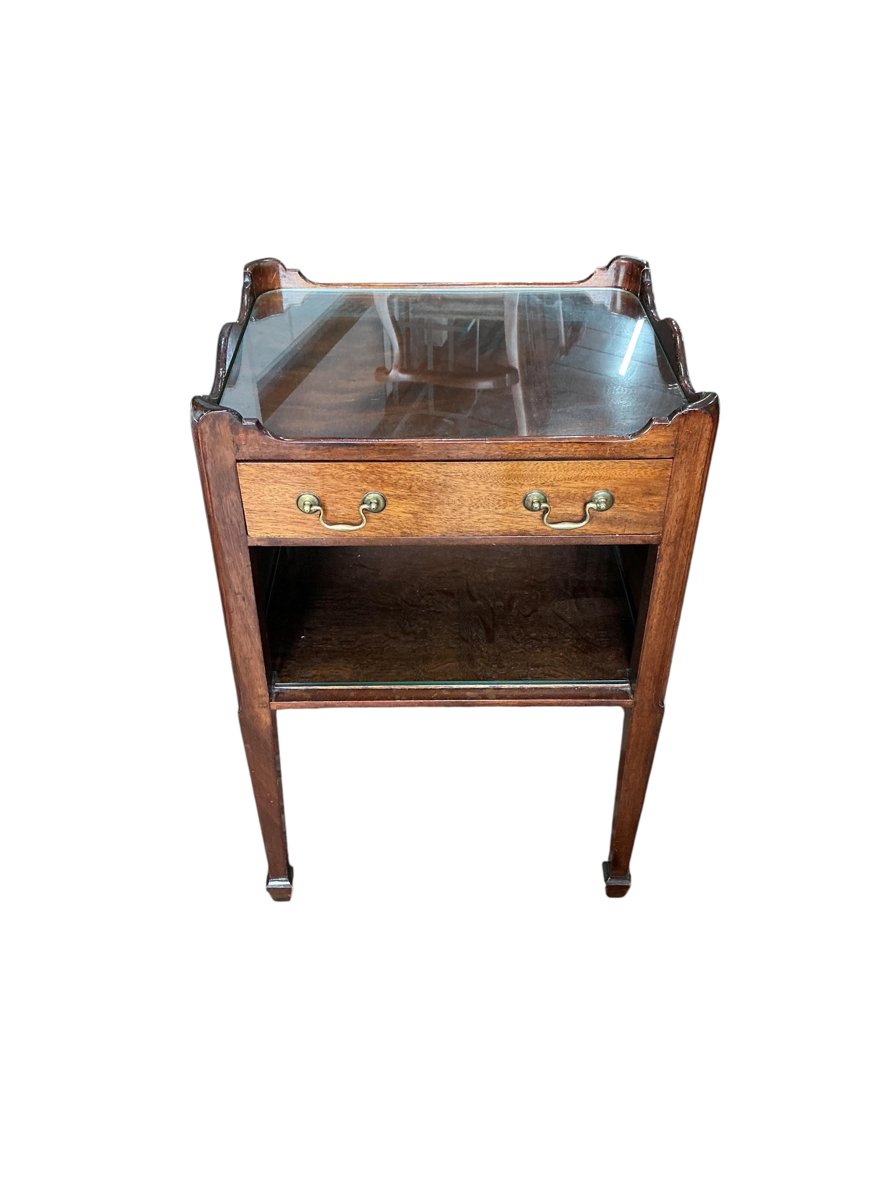 A pair of reproduction George III style mahogany tray top bedside tables, width 50cm, depth 42cm, height 76cm